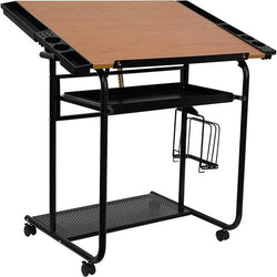 Flash Furniture Adjustable Drawing and Drafting Table with Black Frame and Dual Wheel Casters(FLA-NAN-JN-2739-GG)