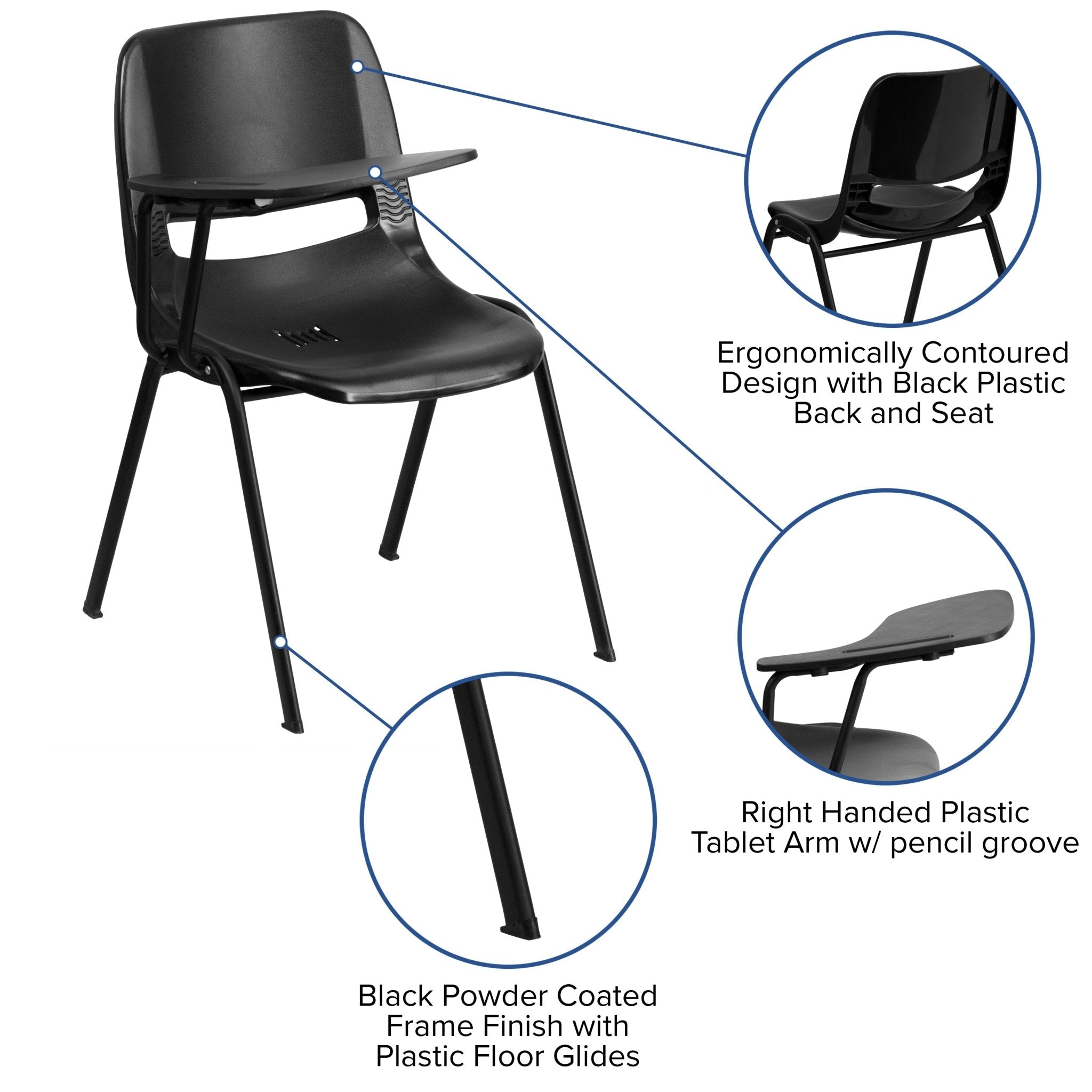 HERCULES Ergonomic Shell Chair with Right Handed Flip Up Tablet