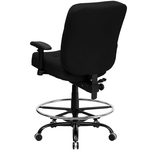 Flash Furniture HERCULES Series Big & Tall Black Fabric Drafting Stool with Arms and Extra WIDE Seat(FLA-WL-735SYG-BK-AD-GG) - SchoolOutlet