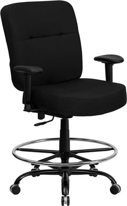 Flash Furniture HERCULES Series Big & Tall Black Fabric Drafting Stool with Arms and Extra WIDE Seat(FLA-WL-735SYG-BK-AD-GG)