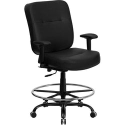 Flash Furniture HERCULES Series Big & Tall Black Leather Drafting Stool with Arms and Extra WIDE Seat(FLA-WL-735SYG-BK-LEA-AD-GG)