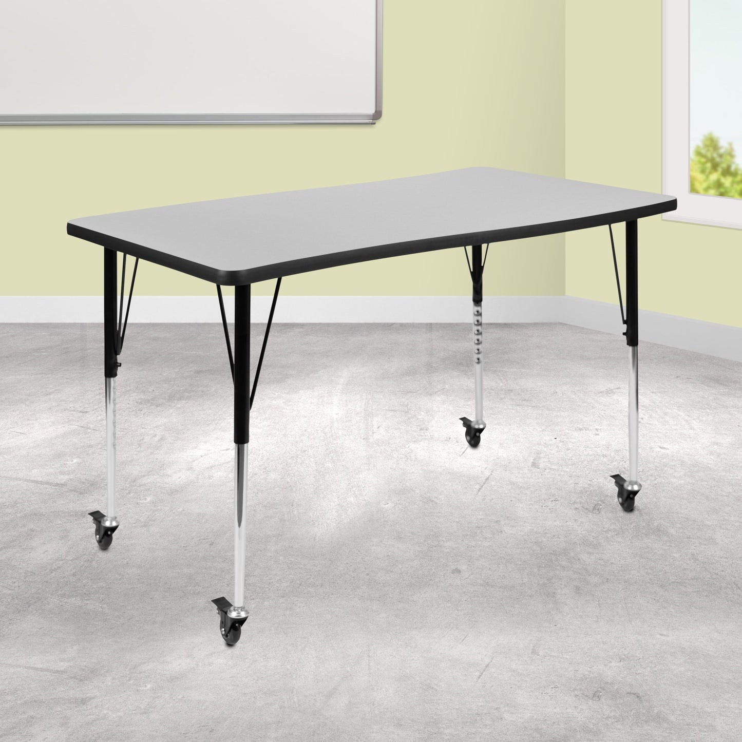 Wren Mobile 28"W x 47.5"L Rectangle Wave Flexible Collaborative Laminate Activity Table-Standard Height Adjust Legs - SchoolOutlet