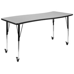 Wren Mobile 26"W x 60"L Rectangle Wave Flexible Collaborative Laminate Activity Table - Standard Height Adjust Legs