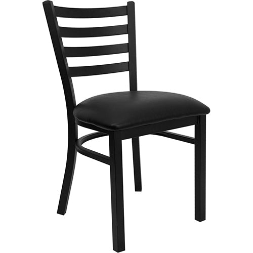Flash Furniture HERCULES Series Black Ladder Back Metal Restaurant Chair - Black Vinyl Seat(FLA-XU-DG694BLAD-BLKV-GG) - SchoolOutlet