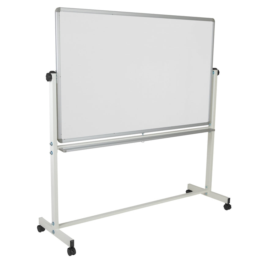 HERCULES Series 64.25"W x 64.75"H Double-Sided Mobile White Board with Pen Tray - SchoolOutlet