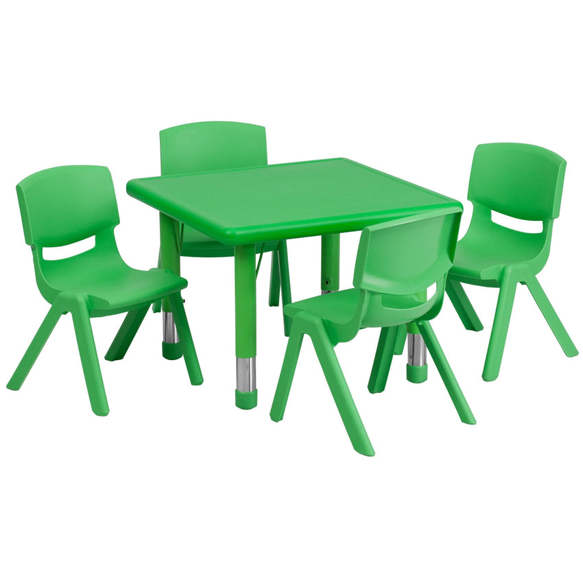 Emmy 24'' Square Plastic Height Adjustable Activity Table Set with 4 Chairs - SchoolOutlet