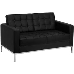 Flash Furniture HERCULES Lacey Series Contemporary Black Leather Love Seat with Stainless Steel Frame(FLA-ZB-LACEY-831-2-LS-BK-GG)
