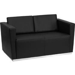 Flash Furniture HERCULES Trinity Series Contemporary Black Leather Love Seat with Stainless Steel Base(FLA-ZB-TRINITY-8094-LS-BK-G)