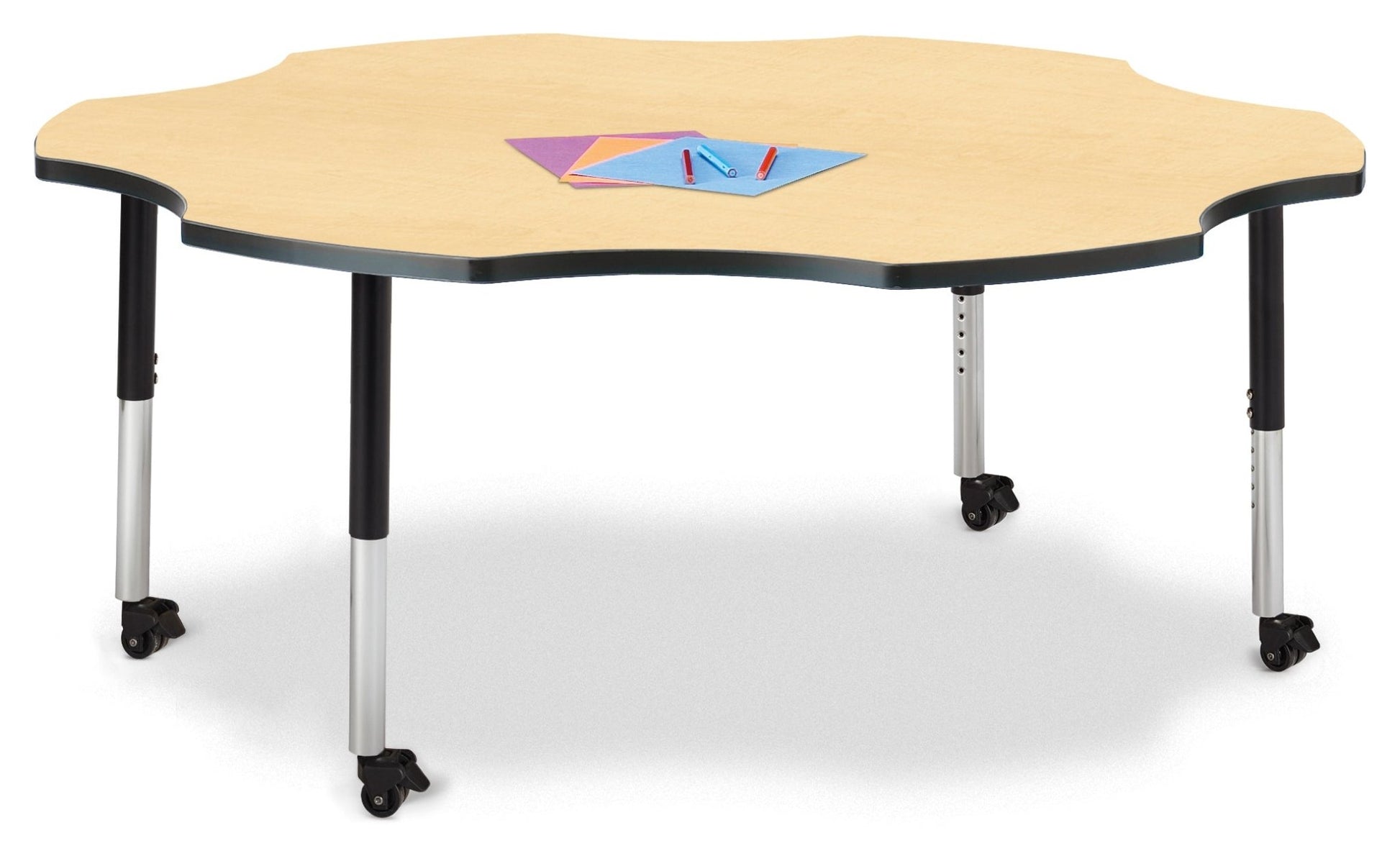 Jonti-Craft Six-Leaf Activity Table with Heavy Duty Laminate Top - Mobile Height Adjustable Legs - SchoolOutlet