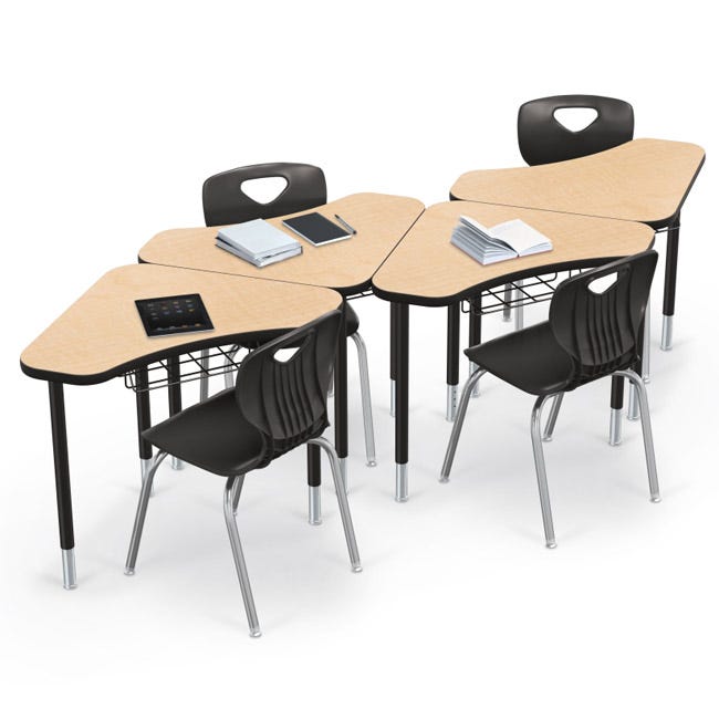 Mooreco Hierarchy Boomerang Snap Standard Desk - Adjustable 22 - 32" H - Black Leg - SchoolOutlet