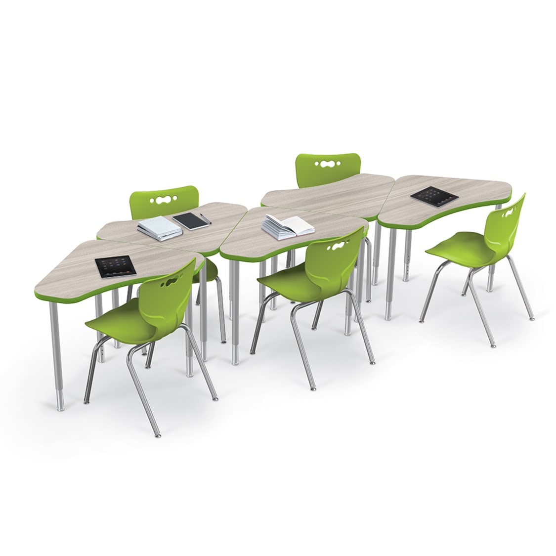 Mooreco Hierarchy Boomerang Snap Standard Desk - Adjustable 22 - 32" H - Platinum Leg - SchoolOutlet