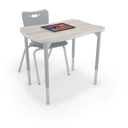 Mooreco Hierarchy Beluga Desk (Small) Laminate Top and Adjustable Height Platinum Legs (MOR-1743BX-XXXX)