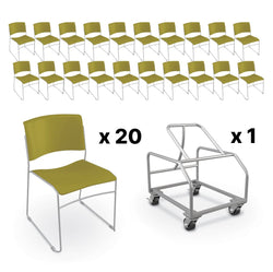 Mooreco Akt Stacking Chairs (Pack of 20) with Stacker Cart - 18" Seat Height with Wire Base