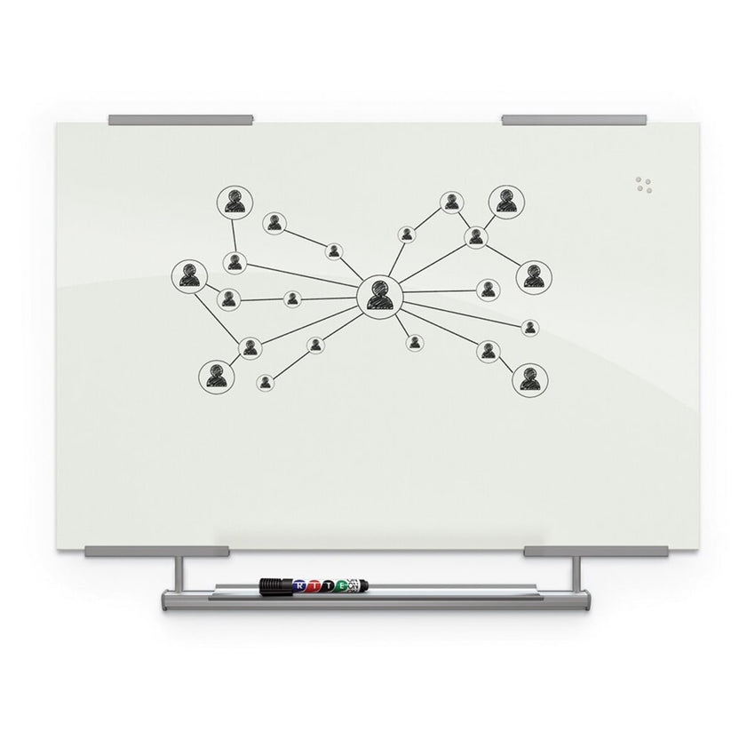 Mooreco 4'W X 3'H - Visionary Magnetic Glass Dry Erase Whiteboard with Exo Tray System - Glossy White (Mooreco 83844-1X576) - SchoolOutlet