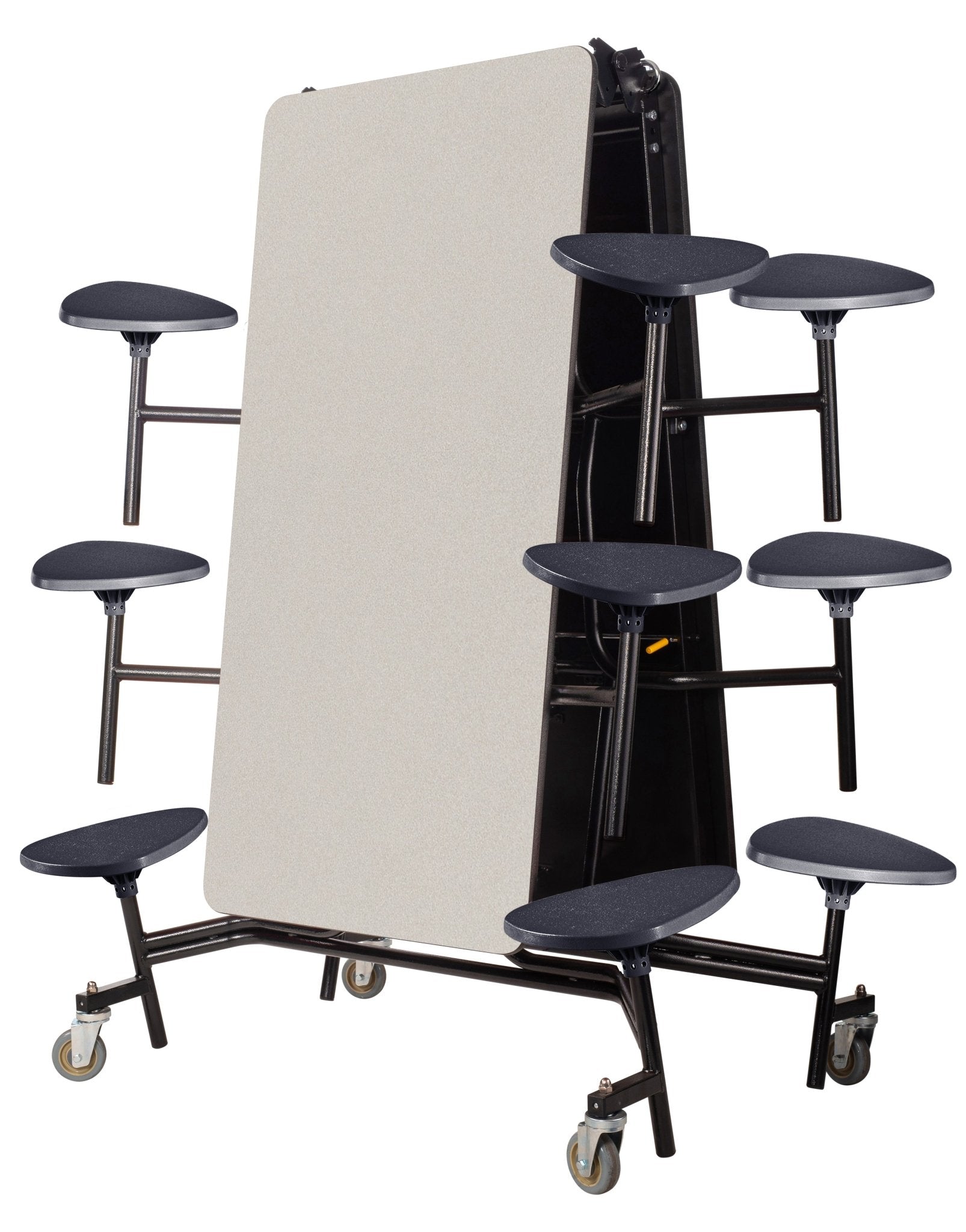 NPS Mobile Cafeteria Table - 30" W x 10' L - 12 Stools - MDF Core - Protect Edge - Black Powdercoated Frame - SchoolOutlet