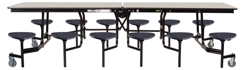 NPS Mobile Cafeteria Table - 30" W x 10' L - 12 Stools - MDF Core - Protect Edge - Black Powdercoated Frame - SchoolOutlet