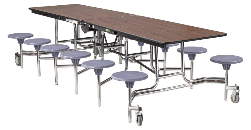 NPS Mobile Cafeteria Table - 30" W x 10' L - 12 Stools - Plywood Core - Protect Edge - Chrome Frame - SchoolOutlet