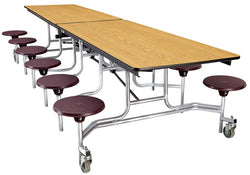 NPS Mobile Cafeteria Table - 30" W x 10' L - 12 Stools  - Plywood Core - Protect Edge - Black Powdercoated Frame
