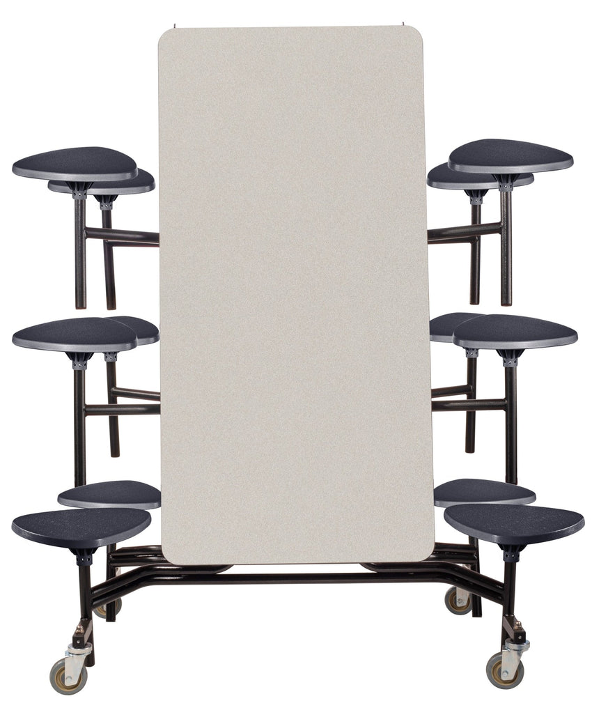 NPS Mobile Cafeteria Table - 30" W x 10' L - 12 Stools - Plywood Core - T-Molding Edge - Chrome Frame - SchoolOutlet