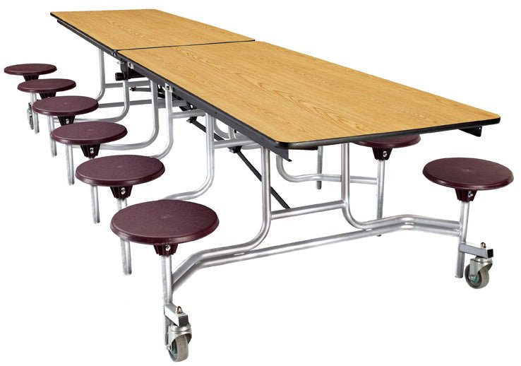 NPS Mobile Cafeteria Table - 30" W x 10' L - 12 Stools - Plywood Core - T-Molding Edge - Black Powdercoated Frame - SchoolOutlet