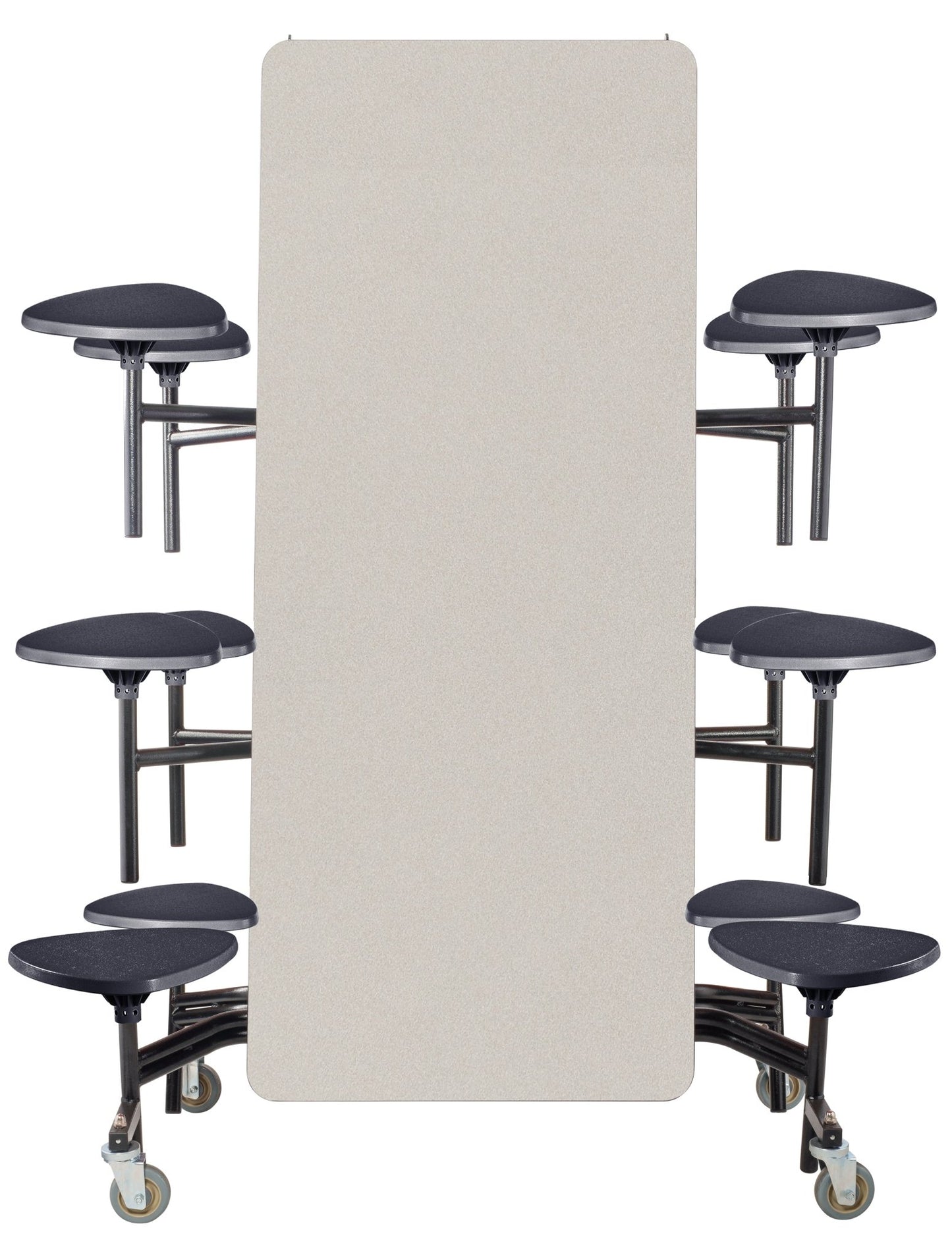 Mobile Cafeteria Lunchroom Stool Table - 30" W x 12' L - 12 Stools - MDF Core - Protect Edge - Black Powdercoated Frame - SchoolOutlet