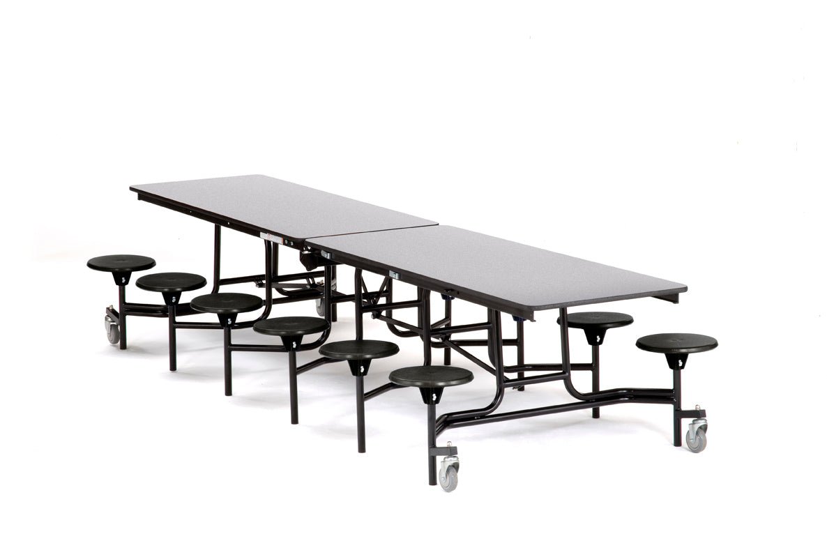 Mobile Cafeteria Lunchroom Stool Table - 30" W x 12' L - 12 Stools - Plywood Core - Protect Edge - Chrome Frame - SchoolOutlet