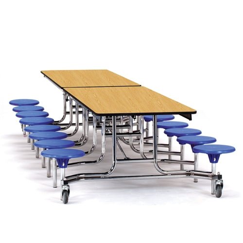 NPS Mobile Cafeteria Table - 30" W x 12' L - 16 Stools - Particleboard Core - T-Molding Edge - Chrome Frame - SchoolOutlet