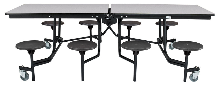 NPS Mobile Cafeteria Table - 30" W x 8' L - 8 Stools - MDF Core - Protect Edge - Black Powdercoated Frame - SchoolOutlet