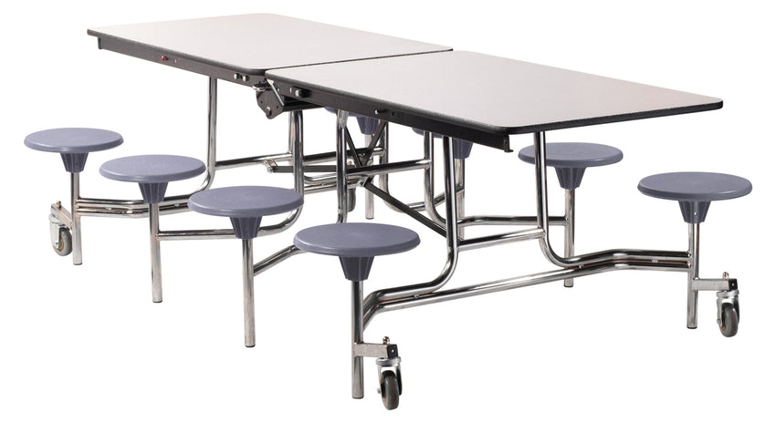 NPS Mobile Cafeteria Table - 30" W x 8' L - 8 Stools - MDF Core - Protect Edge - Black Powdercoated Frame - SchoolOutlet