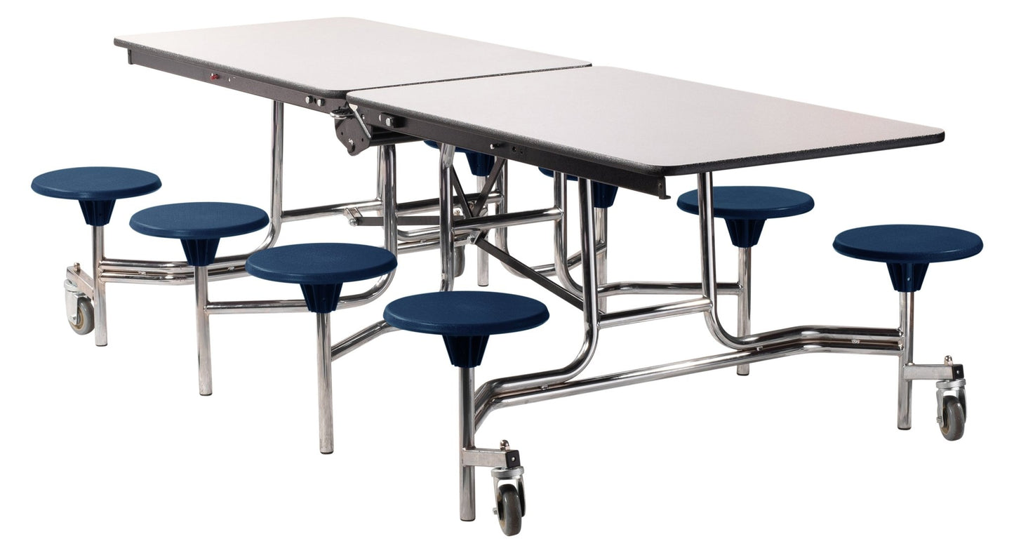 NPS Mobile Cafeteria Table - 30" W x 8' L - 8 Stools - Particleboard Core - T-Molding Edge - Chrome Frame - SchoolOutlet