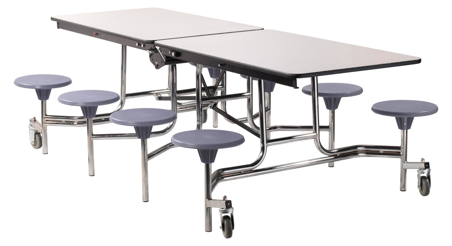 NPS Mobile Cafeteria Table - 30" W x 8' L - 8 Stools - Particleboard Core - T-Molding Edge - Black Powdercoated Frame - SchoolOutlet