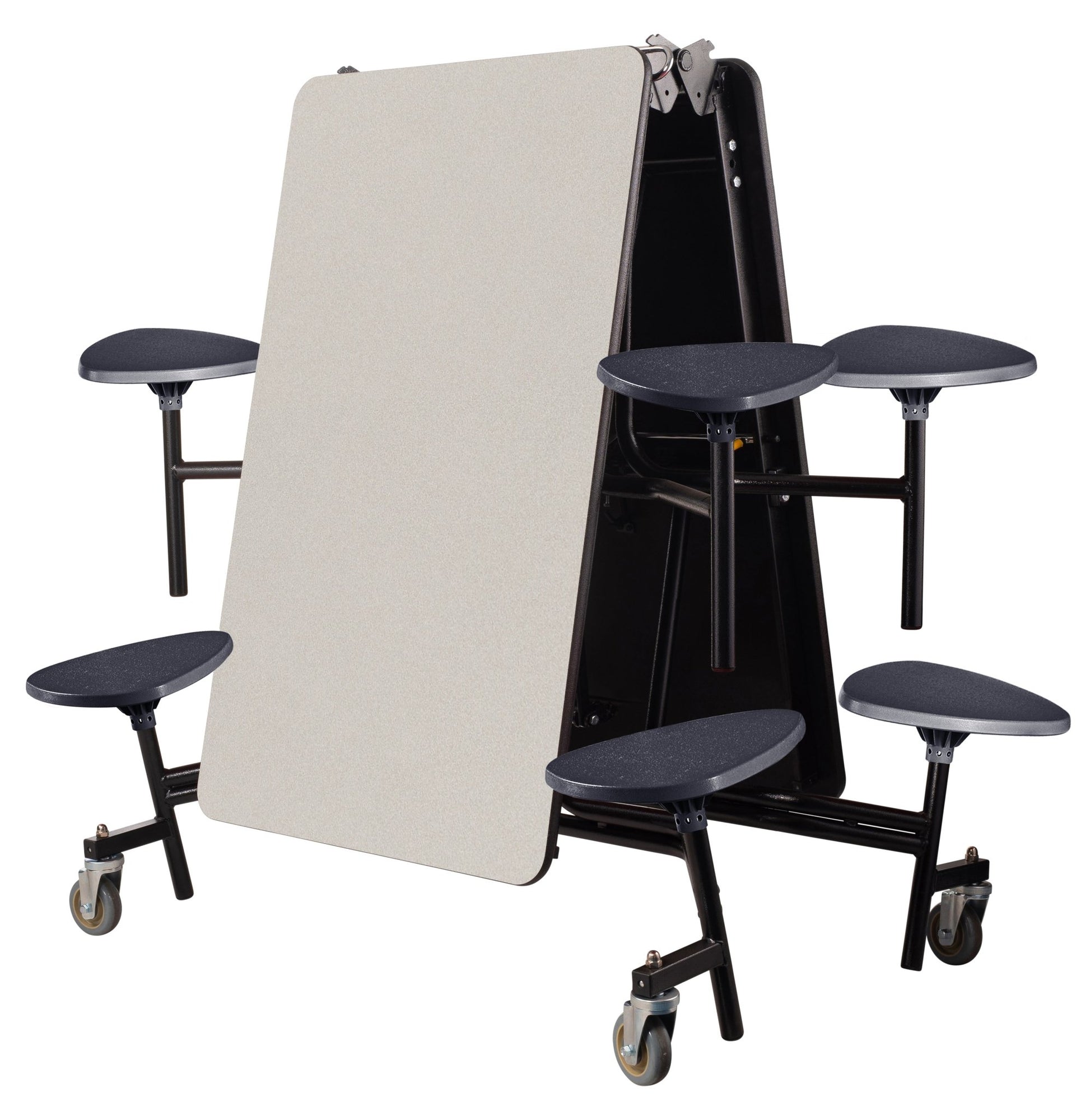 NPS Mobile Cafeteria Table - 30" W x 8' L - 8 Stools - Particleboard Core - T-Molding Edge - Black Powdercoated Frame - SchoolOutlet