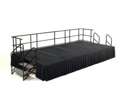 NPS Portable Stage Package w/ Carpeted or Hardboard Surface, 48"W x 24"H x 96"L, Boxed or Shirred Pleat Black Skirting