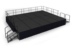 NPS Portable Stage Package w/ Carpeted or Hardboard Surface, 48"W x 32"H x 96"L - Black Shirred Skirting
