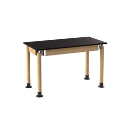 NPS Height Adjustable Science Lab Table, 24" X 48", Phenolic Top, Oak Legs (National Public Seating NPS-SLT5-2448P)
