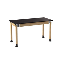 NPS Height Adjustable Science Lab Table, 24" X 54", Phenolic Top, Oak Legs (National Public Seating NPS-SLT5-2454P)