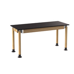 NPS Height Adjustable Science Lab Table, 24" X 60", Phenolic Top, Oak Legs (National Public Seating NPS-SLT5-2460P)