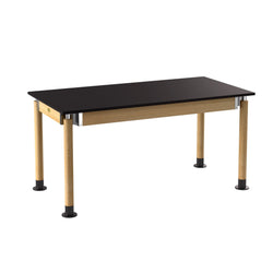 NPS Height Adjustable Science Lab Table, 30" X 60", Phenolic Top, Oak Legs (National Public Seating NPS-SLT5-3060P)