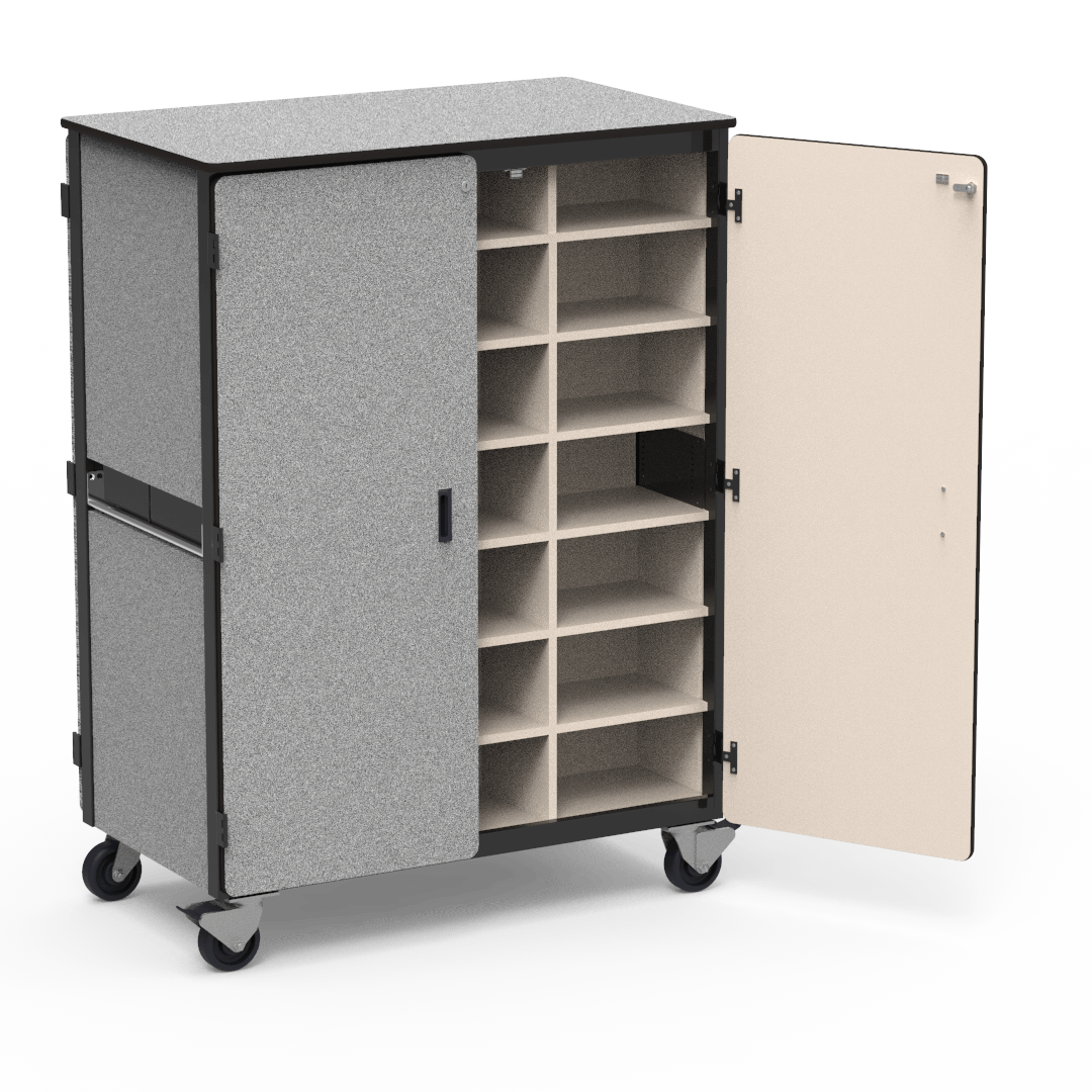 Virco 2509-24DF - Mobile Storage Cabinet With Twelve Cubicles Each Side, 2 Hinged Doors Each Side - 48"W x 28"D x 66"H (Virco 2509-24DF) - SchoolOutlet