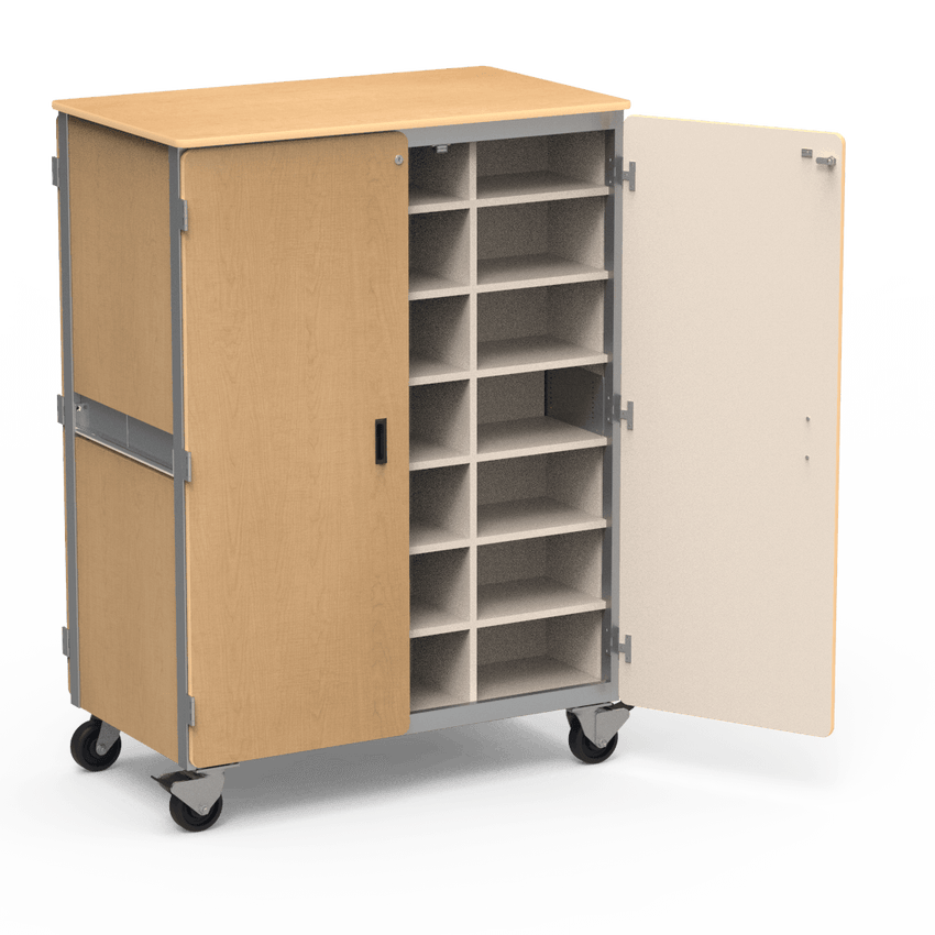 Virco 2509-24DF - Mobile Storage Cabinet With Twelve Cubicles Each Side, 2 Hinged Doors Each Side - 48"W x 28"D x 66"H (Virco 2509-24DF) - SchoolOutlet