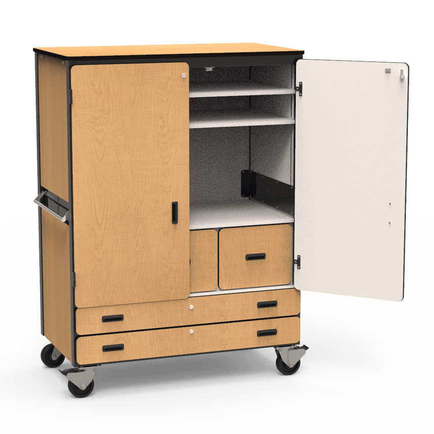 Virco 2513MMB - Mobile Storage Cabinet With Two Adjustable Shelves, Two File Drawers, Two Paper Drawers, Coat Rod, Two Hinged Doors and Magnetic Marker Back - 48"W x 28"D x 66"H (Virco 2513MMB) - SchoolOutlet