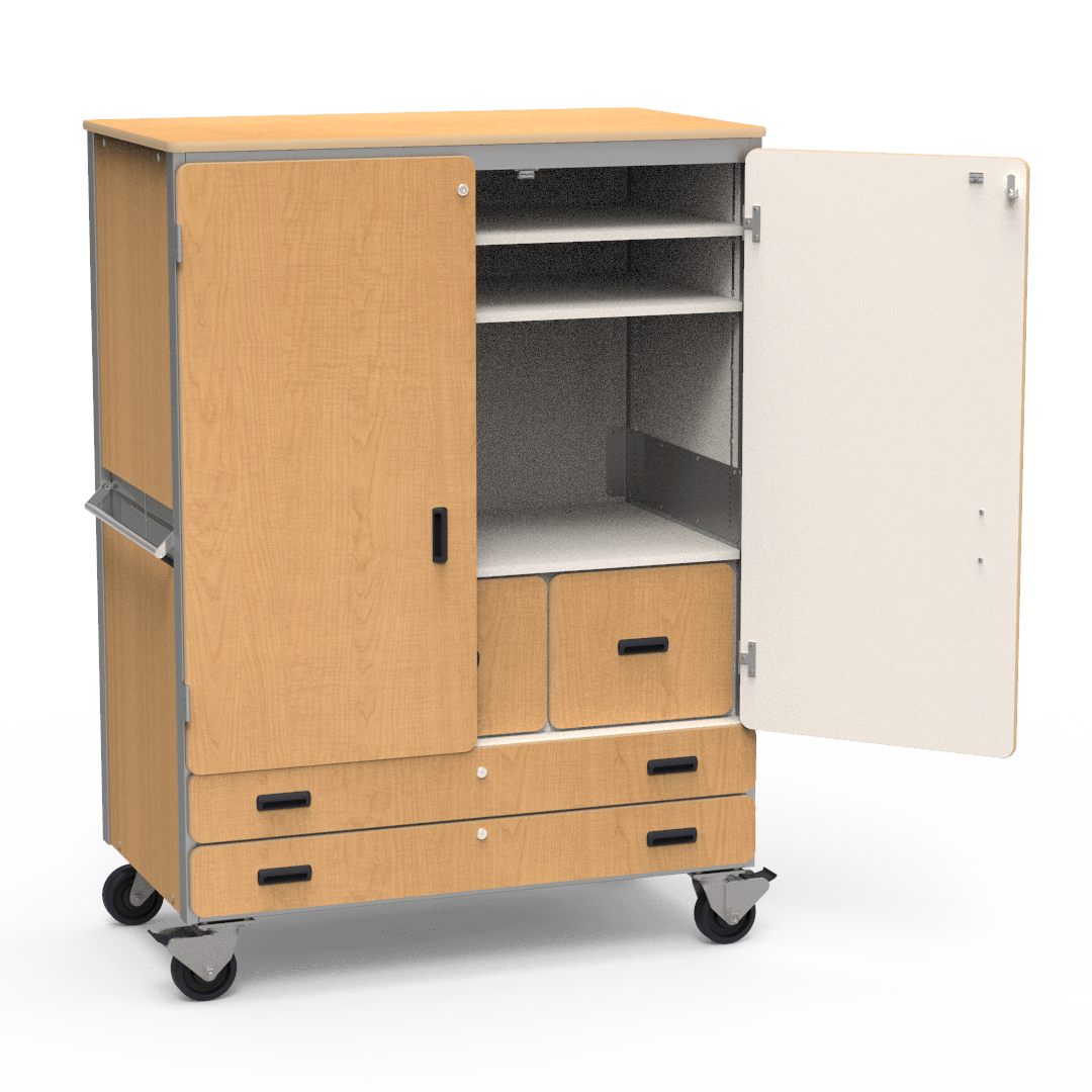 Virco 2513MMB - Mobile Storage Cabinet With Two Adjustable Shelves, Two File Drawers, Two Paper Drawers, Coat Rod, Two Hinged Doors and Magnetic Marker Back - 48"W x 28"D x 66"H (Virco 2513MMB) - SchoolOutlet