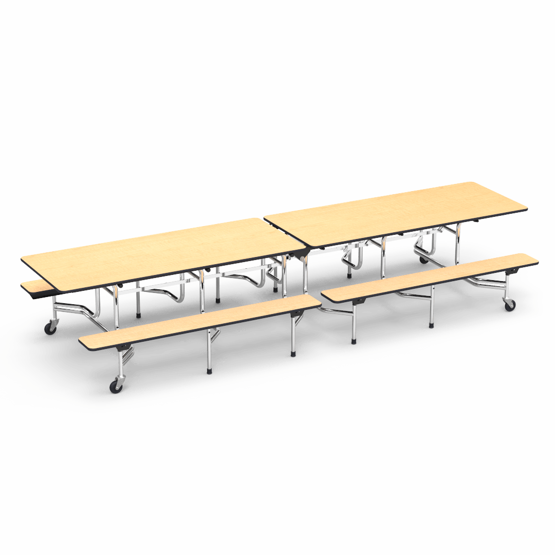 Virco MTB152712AEB - Mobile Bench Cafeteria Table 15"H x 12'L Bench Sure Edge, 27"H x30"W x 12'L (Virco MTB152712AEB) - SchoolOutlet