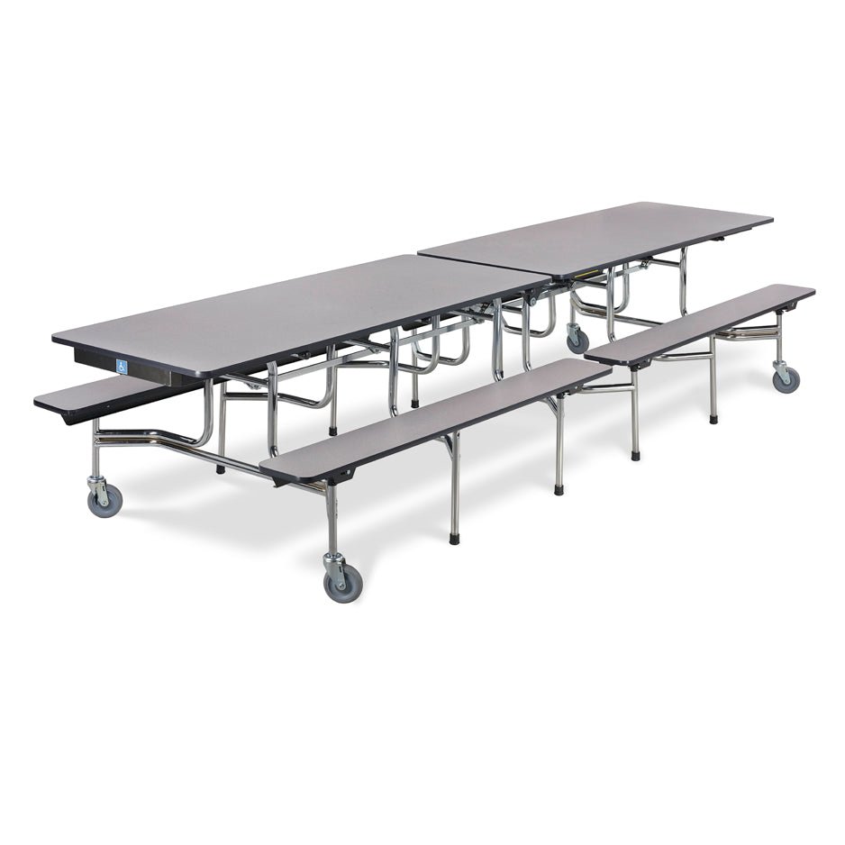 Virco MTB193110W - ADA Compliant Rectangle Mobile Bench Cafeteria Table - T-mold Edge - 19" Seat Height - 10.5'L - Seats 10 and 2 Wheelchair - SchoolOutlet