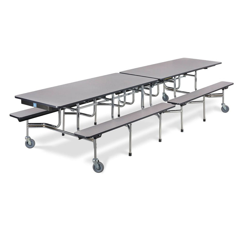 Virco MTB193112WAEB - ADA Compliant Rectangle Mobile Bench Cafeteria Table - Sure Edge - 19" Seat Height - 12.5'L - Seats 12 and 2 Wheelchair - SchoolOutlet