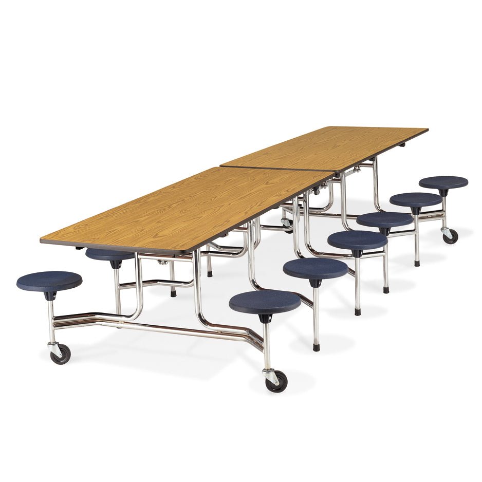 Virco MTS19311012W - ADA Compliant Rectangle Mobile Stool Cafeteria Table - T-mold Edge - 19" Seat Height - 10.5'L - 12 Stools - SchoolOutlet