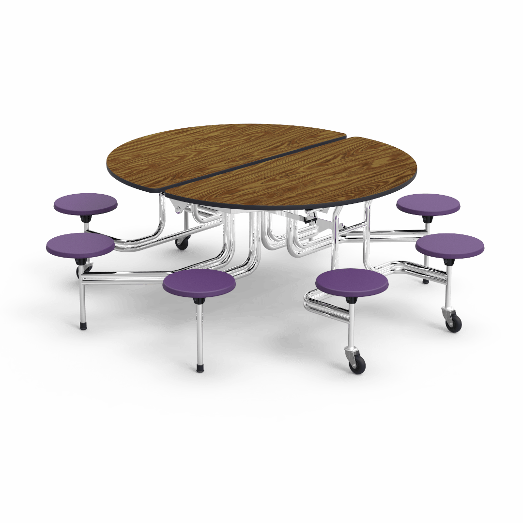 Virco MTSO152758AE - Oval Mobile Stool Cafeteria Table - Sure Edge - 15" Seat Height - 8 Stools (Virco MTSO152758AE) - SchoolOutlet