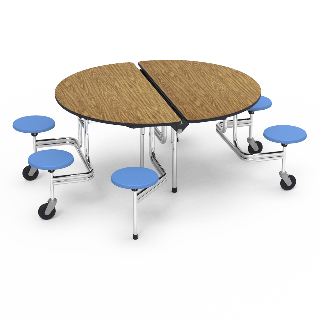 Virco MTSO193156W - ADA Compliant Oval Mobile Stool Cafeteria Table - T-mold Edge - 19" Seat Height - 60" Diameter - 6 Stools - SchoolOutlet