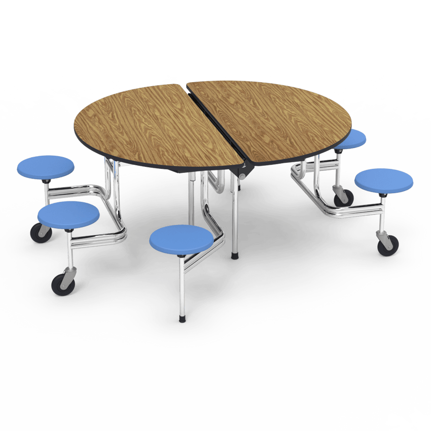 Virco MTSO193156W - ADA Compliant Oval Mobile Stool Cafeteria Table - T-mold Edge - 19" Seat Height - 60" Diameter - 6 Stools - SchoolOutlet